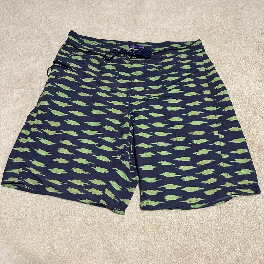 Patagonia Board Shorts Mens 36 8.5" Blue Green Ikat Abstract Print Swim Trunks